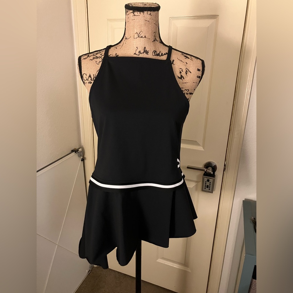 Puma Black Halter Tennis Dress with White Trim